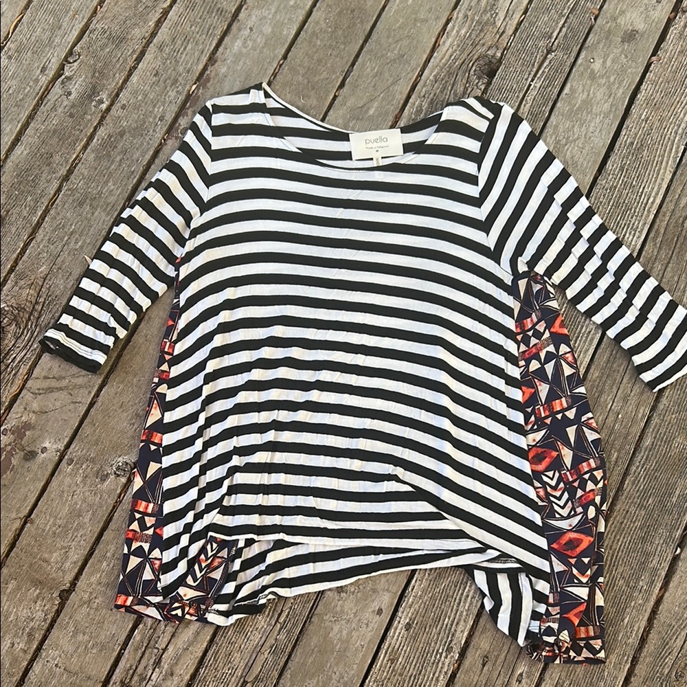 Puella Black and White Asymmetrical Long Sleeve Blouse